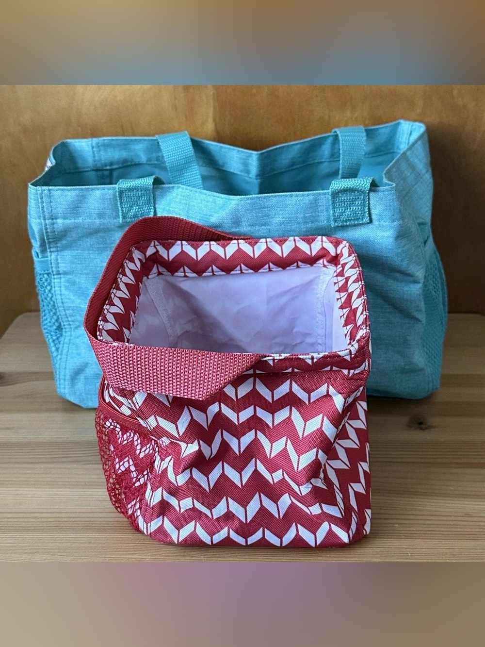 Lot Of 2 Thirty-One/Signature Collection Red/Teal Square/Rect Utility Tote Bags